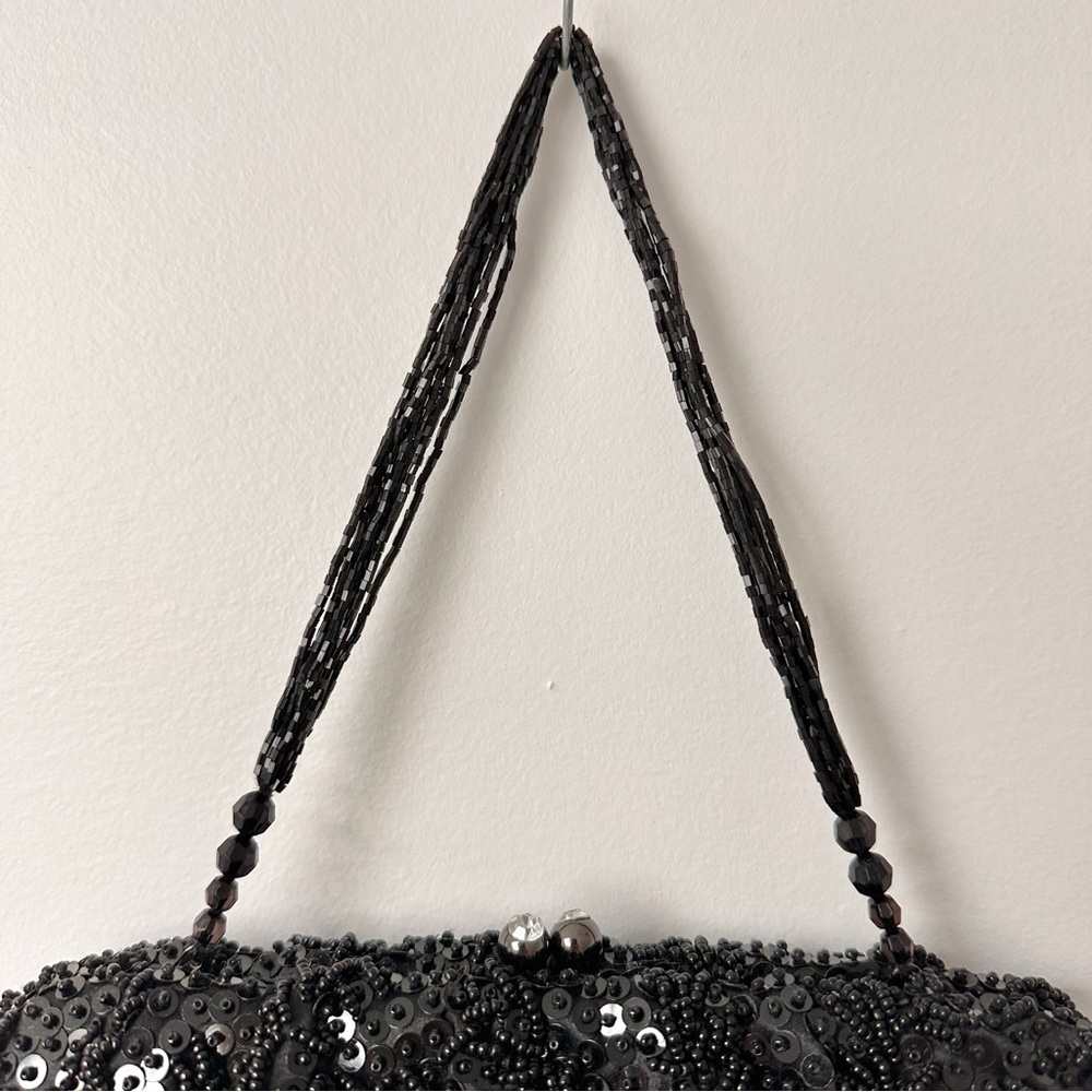Vintage Elegant FRANCHI Black Beaded Sequin Cocktail Evening Bag Purse - Picture 5 of 16